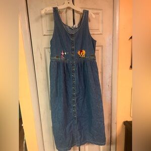 Disney Store Vintage 90'sDenim Dress with Winnie the Pooh Embroidery